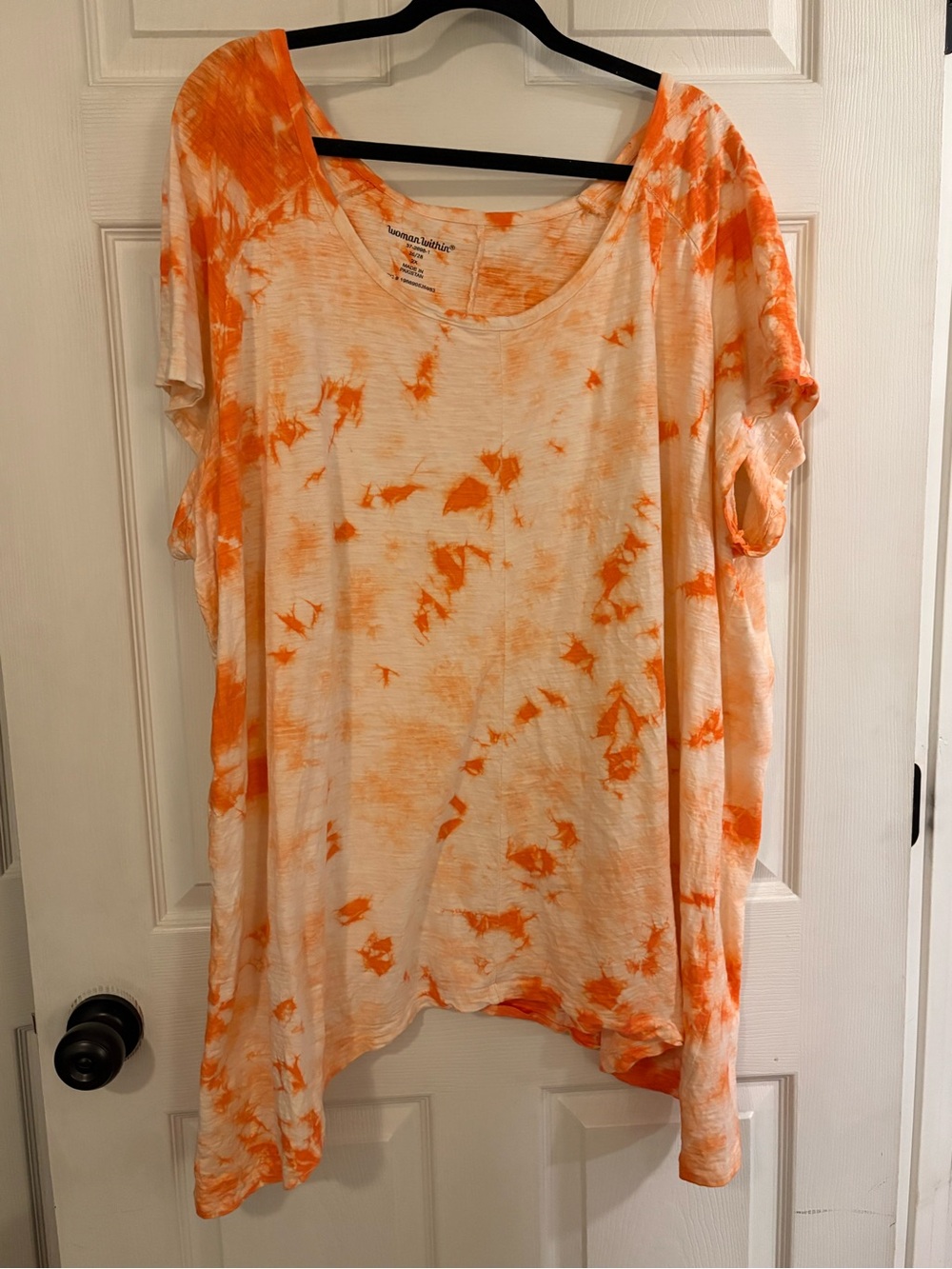 Woman Within Orange and White Tie-Dye Scoop Neck Tunic